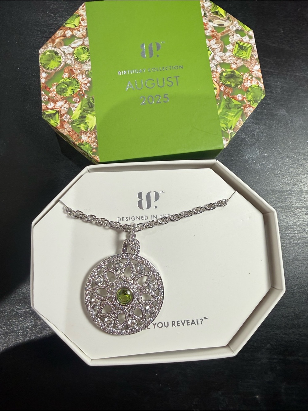 Silver Peridot Round Filigree Pendant Necklace